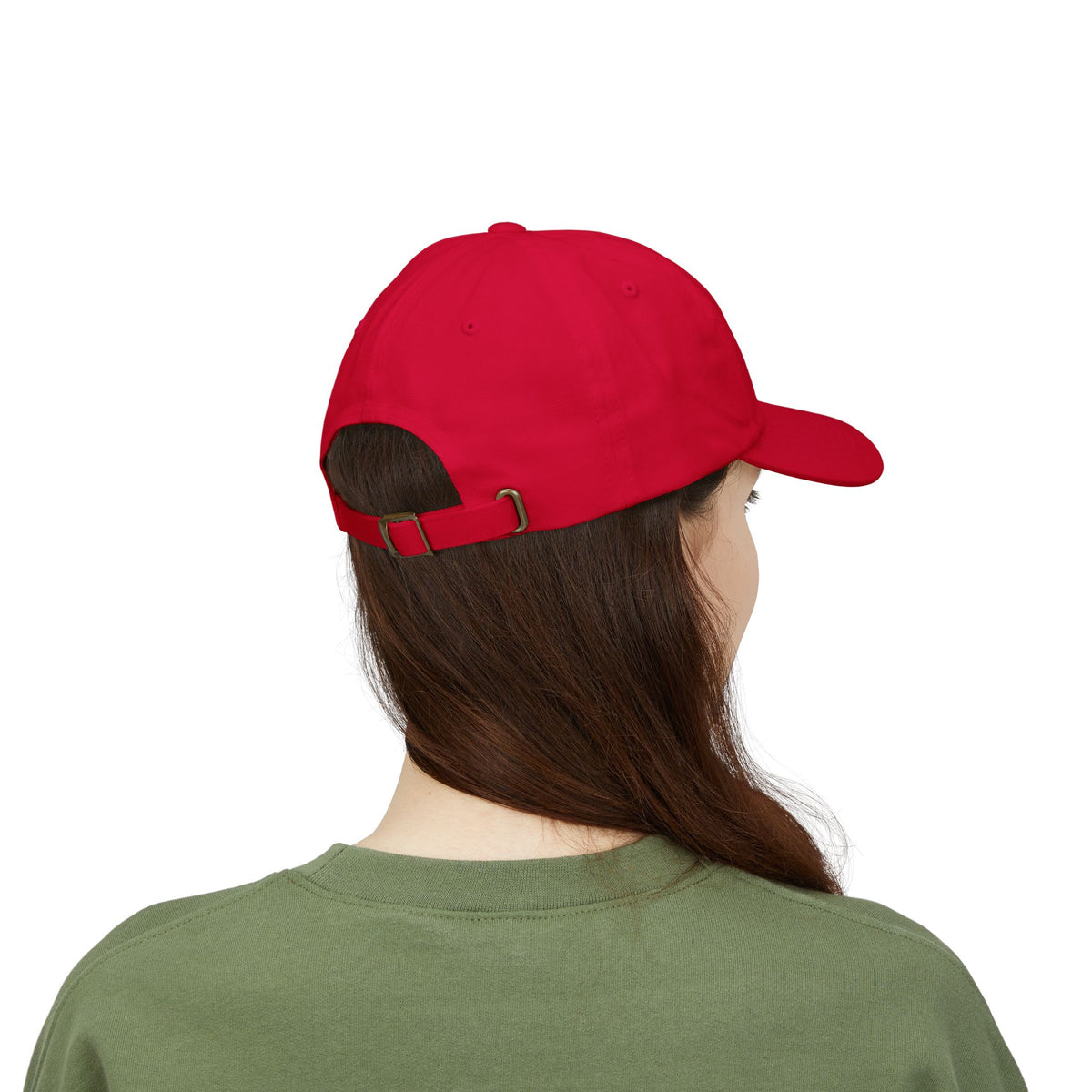 REEL COOL NIECE embroidered dad cap - Cranberry - model wearing hat - back side view