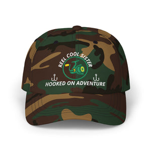 REEL COOL SISTER embroidered dad cap - Green Camo - front view