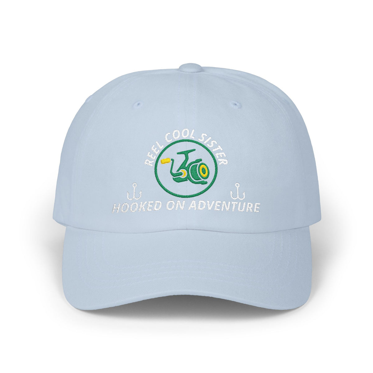 REEL COOL SISTER embroidered dad cap - Light Blue - front view