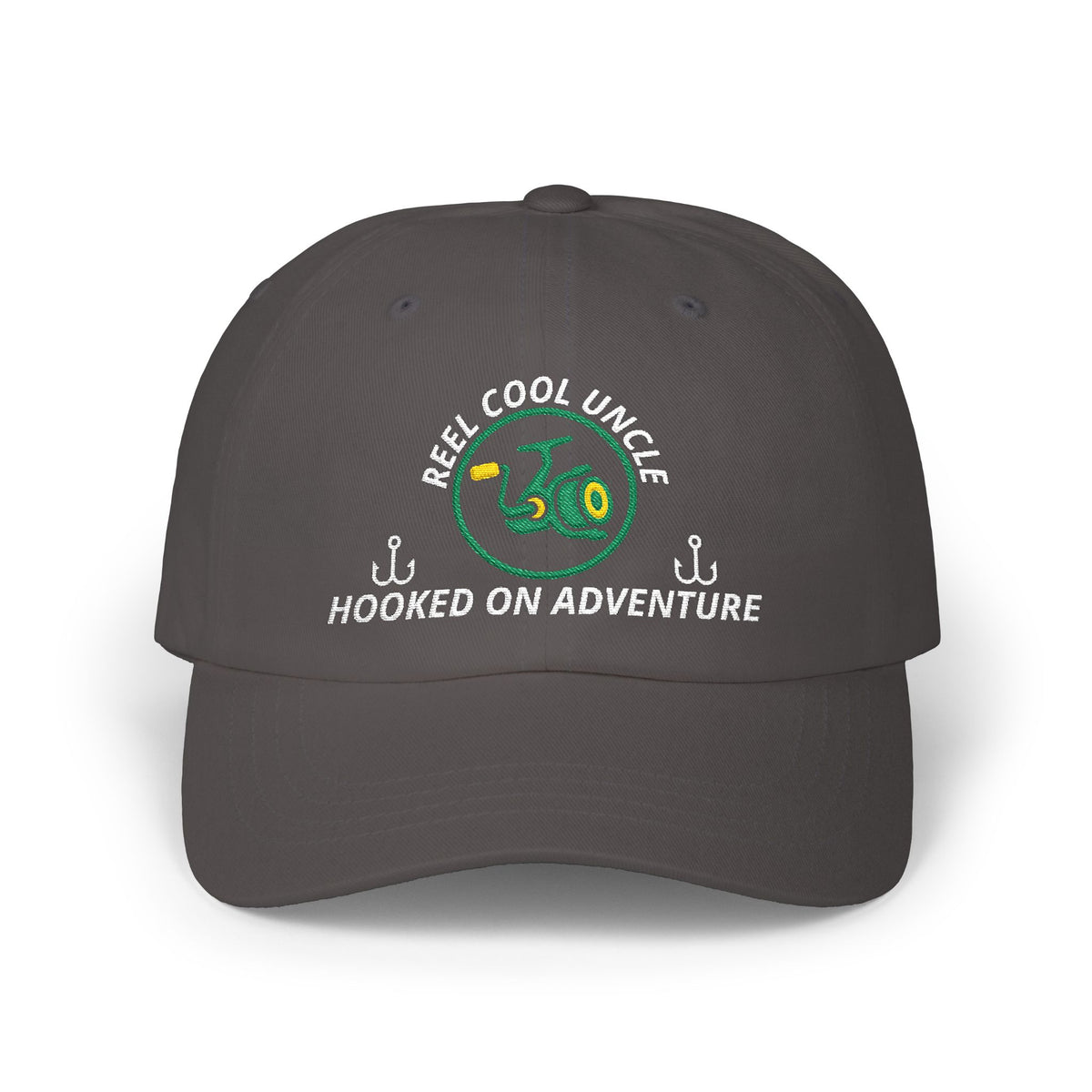 REEL COOL UNCLE embroidered dad cap - Dark Grey - front view