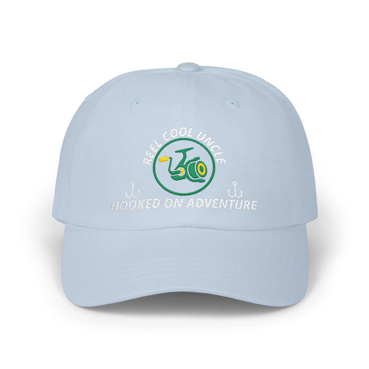 REEL COOL UNCLE embroidered dad cap - Light Blue - front view