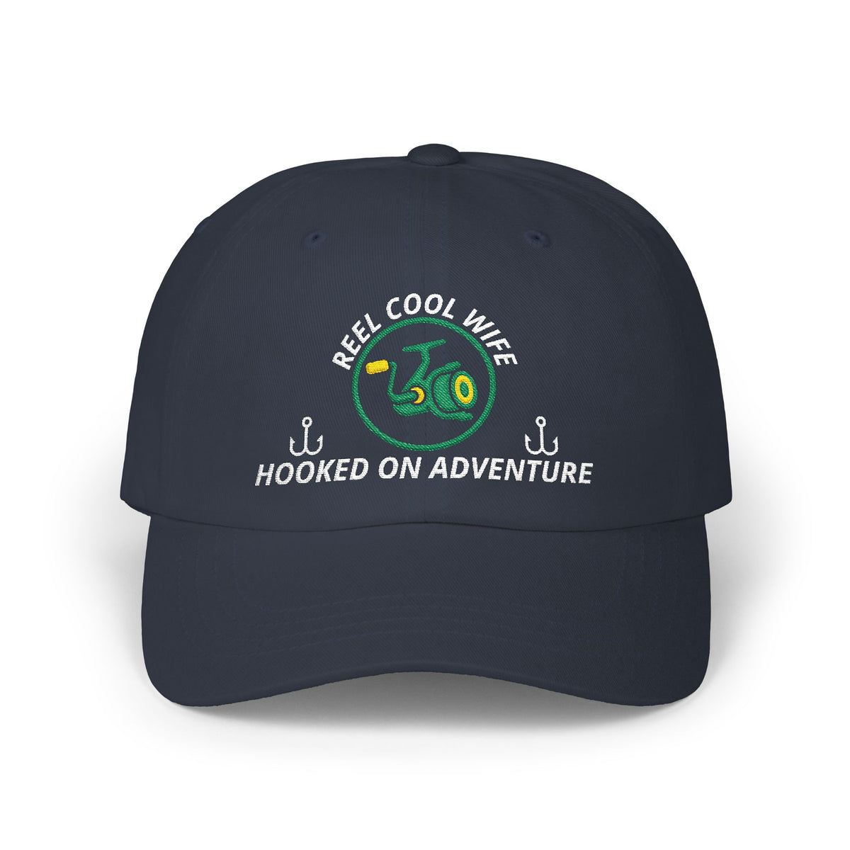 REEL COOL WIFE embroidered dad cap - Navy - front view